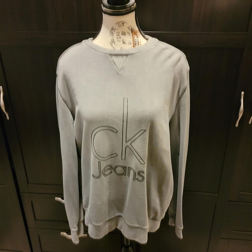 Calvin Klein Jeans Size Medium Distressed Grey Unisex Sweater